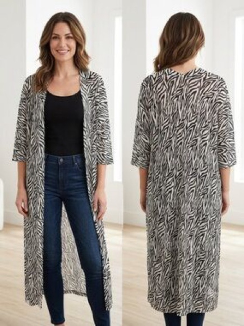 Chico's Black & White Zebra-Pattern Open-Front Duster size large Chicos size 2